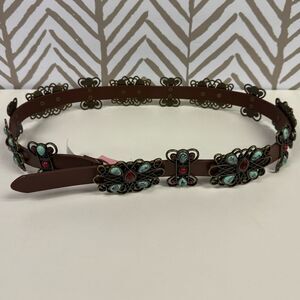 NWT Western Cowgirl Brown Leather Belt with Metal Embellishments SZ M/L